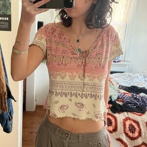 Boho Pink and Cream Top